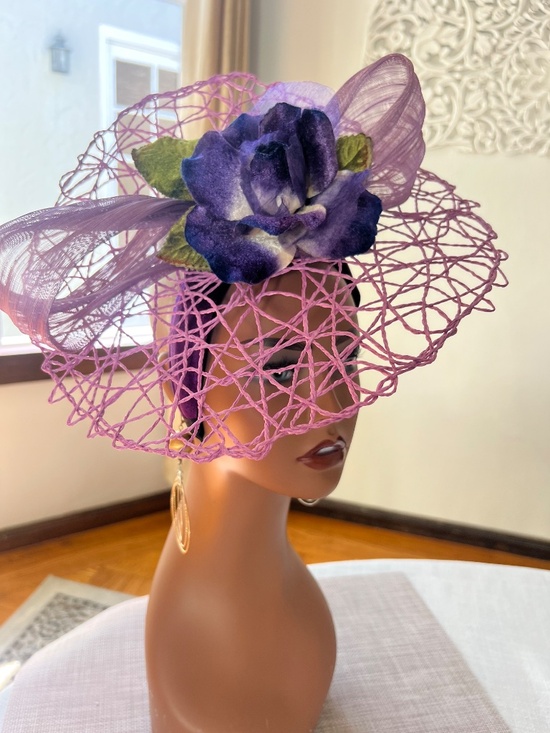 Lavender and deep purple 100% silk flower with abaca silk bow